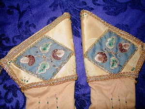 Detail of goldwork and silkwork hand embroidered gloves