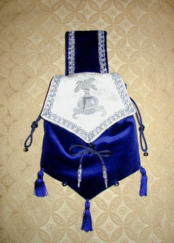 Regal Blue Velvet Pouch , Hand Embroidered with Falcon Hood