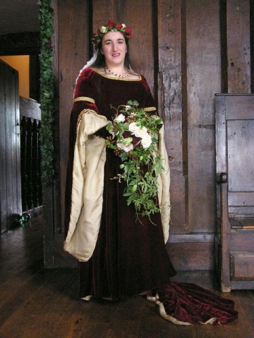 Jalea in her Red Silk Velvet Wedding Dress, Lined in Gold Cloth